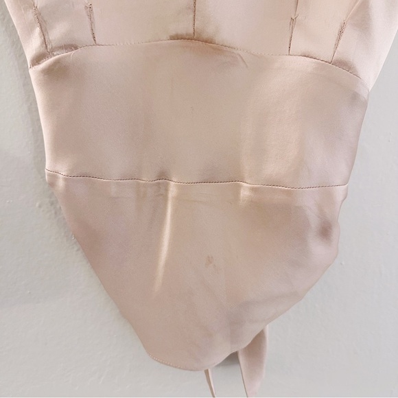 Anthropologie Odille Silk Satin Short Sleeve Blouse Bow Tie Top Baby Blush Pink - Picture 2 of 6
